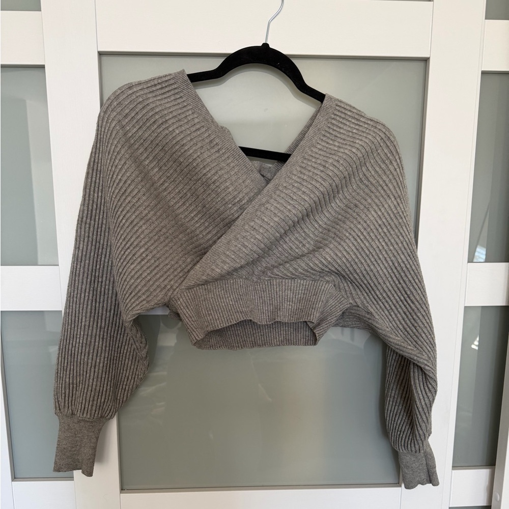 Forever 21 Gray Ribbed Wrap Sweater